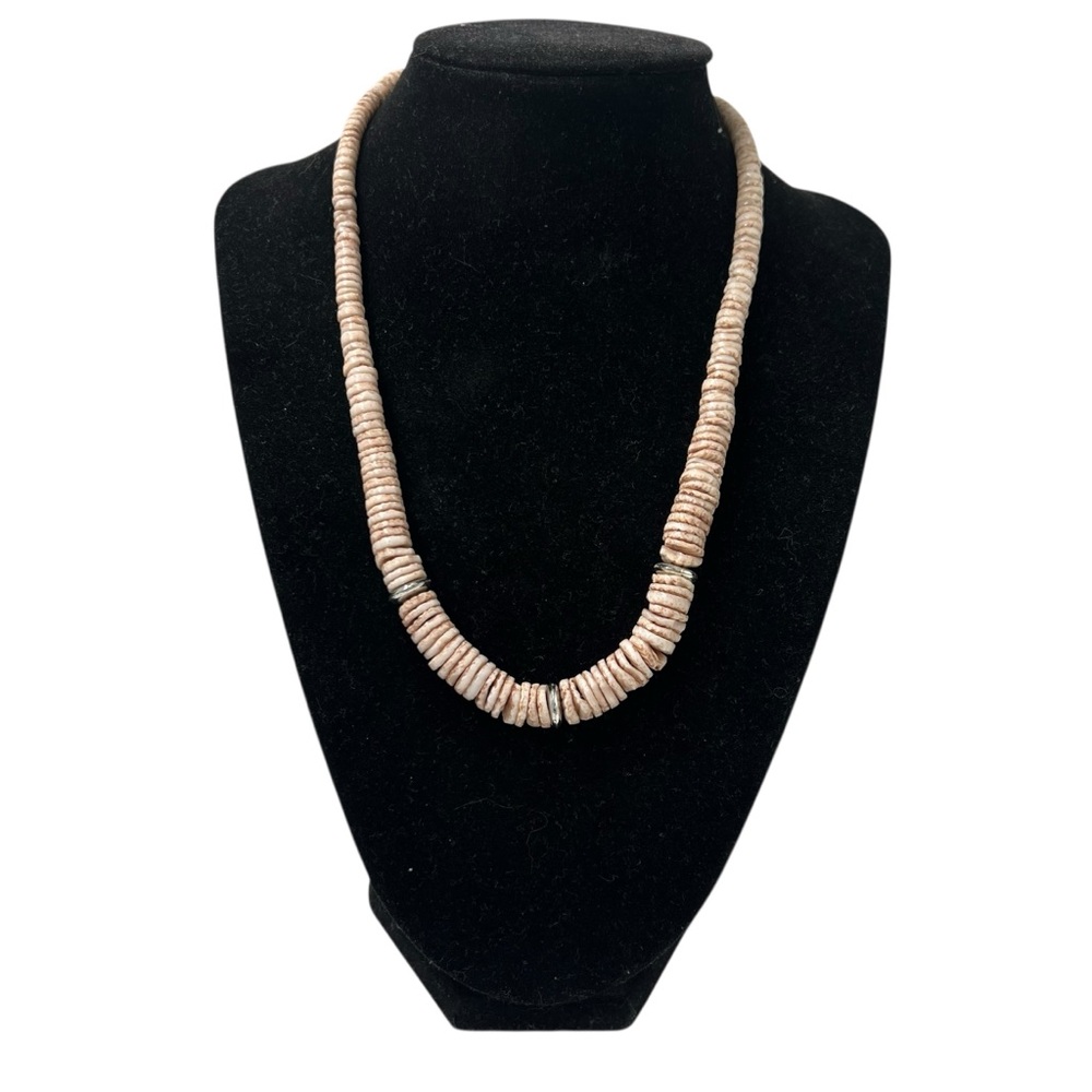 Vintage Heishi Clam Shell & Silver Beaded Necklace